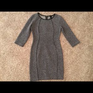 H&M Tweed and Faux Leather Trim 3/4 sleeve mini
